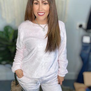 LAST ONE - Pink Comfy Plush Faux Fur Sweatshirt & Jogger Set